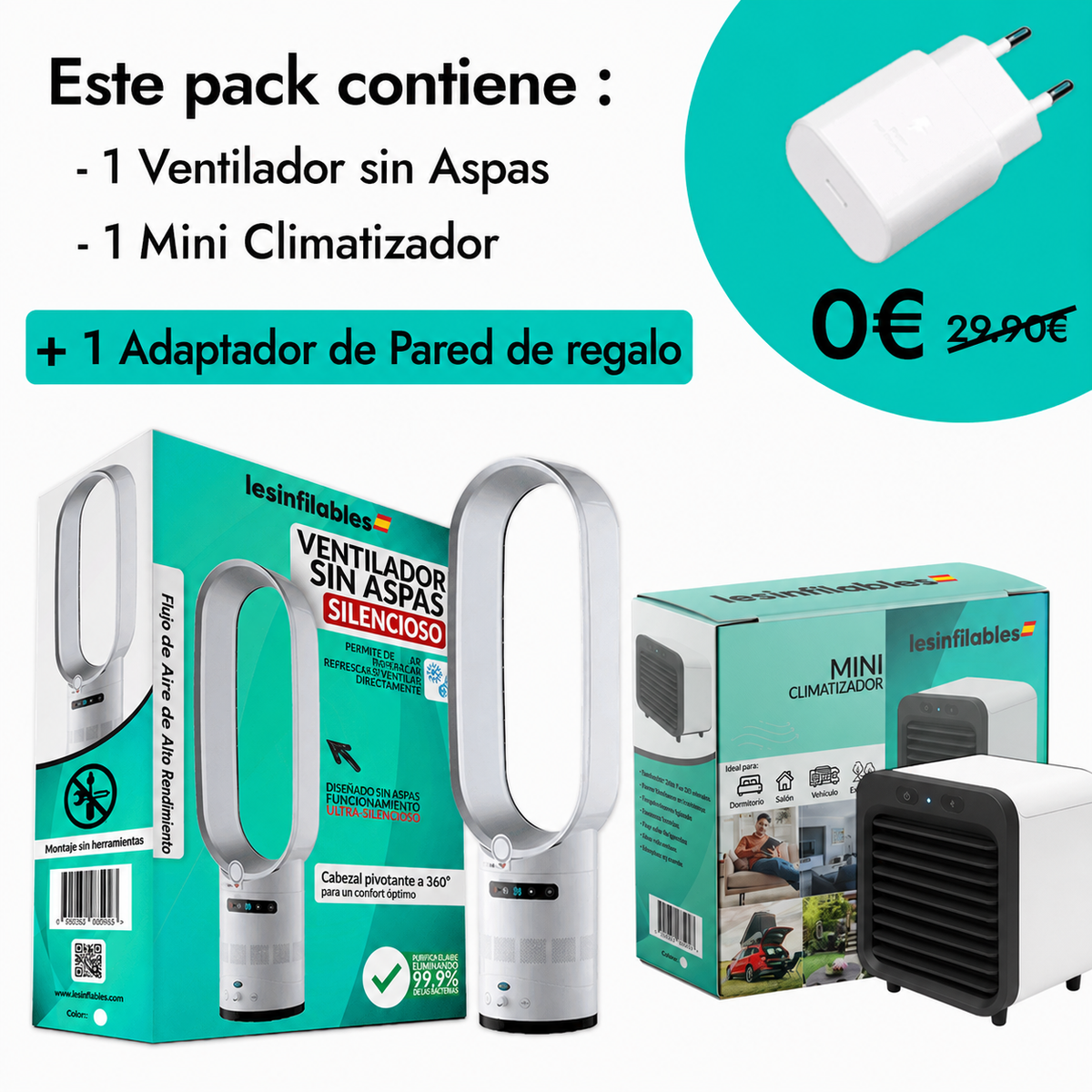 Pack Ventilador sin Aspas + Mini Aire Acondicionado (+ 1 REGALO)