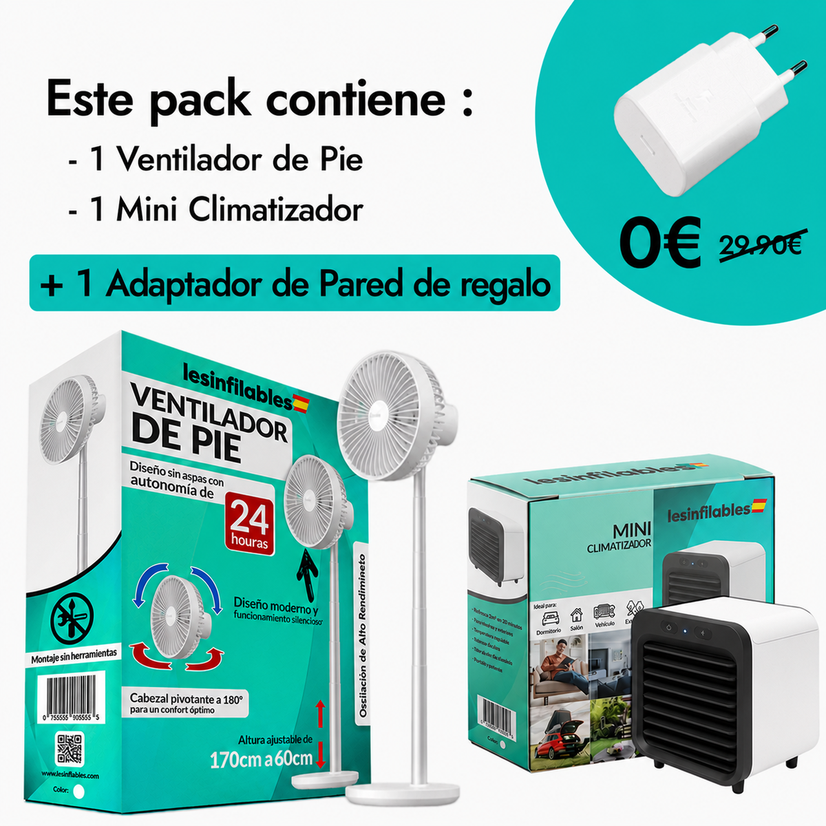 Pack Ventilador de Pie + Mini Aire Acondicionado (+ 1 REGALO)