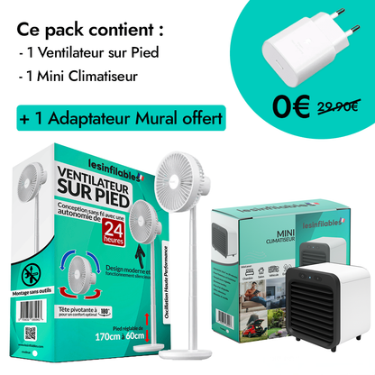 Pack Ventilateur sur Pied + Mini Climatiseur (+ 1 CADEAU)